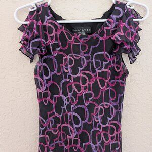 Vintage Biscotti 100% Silk 90s Drop Waist Ruffle Heart Asymmetric Dress Size 16